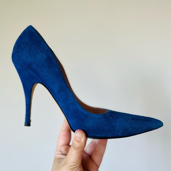 SOLD Kate SPADE Blue Suede Italian Leather Stiletto Point Toe Pump Heels 8.5M - Picture 4 of 14